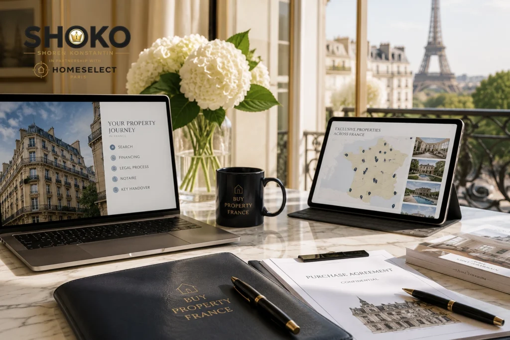 Luxury property purchase in France reaching the final signature (acte authentique) with professional buyer representation.