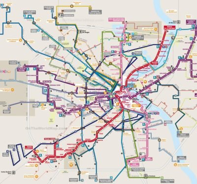 Public transport map of Bordeaux, France showing connectivity between neighborhoods for property buyers
