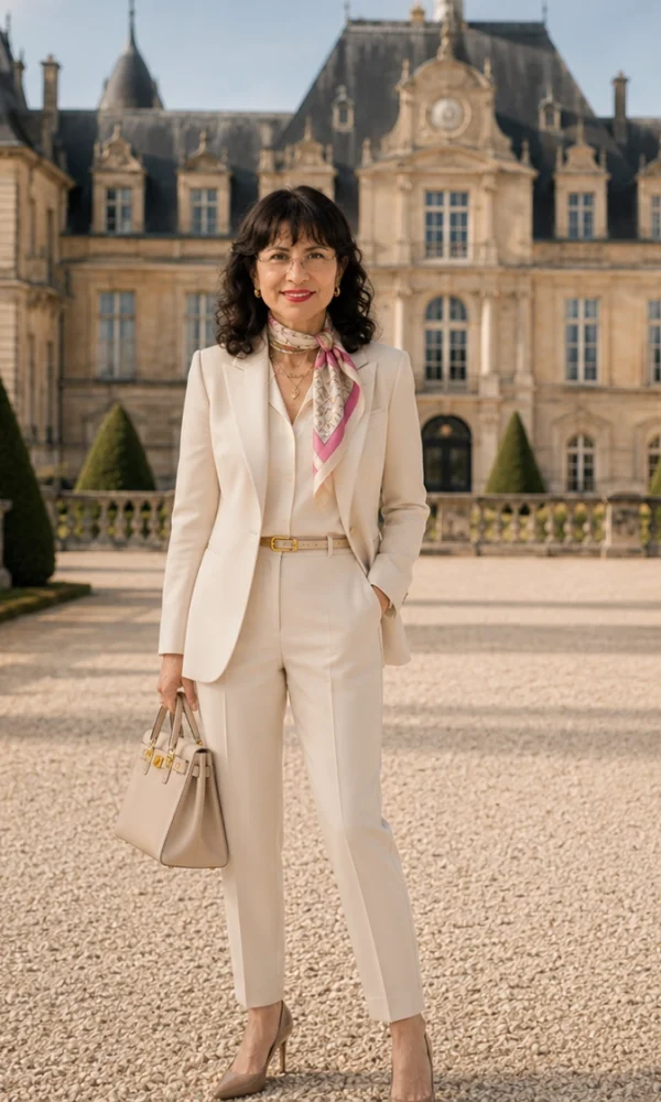English-speaking real estate agent in France providing luxury buyer representation outside a French château.