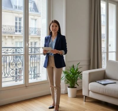 English-speaking real estate agent helping international buyers understand the French property market and choose suitable neighborhoods.