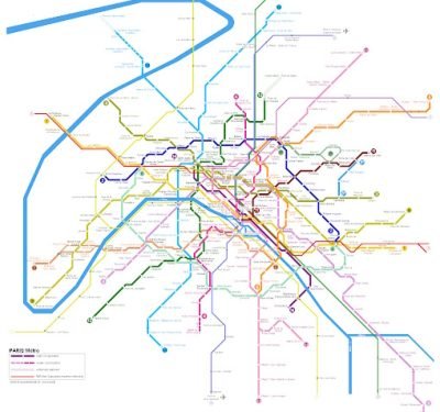 Public transport map of Paris, France showing connectivity between neighborhoods for property buyers